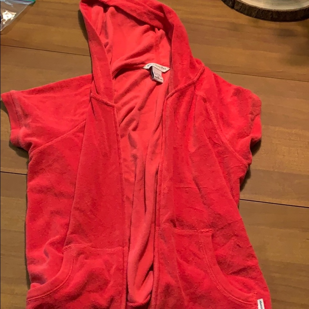 Short sleeve terry cloth zip hoodie